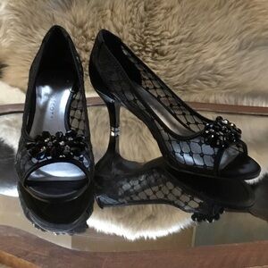 Sexy Black Mesh Peep-Toe Heels